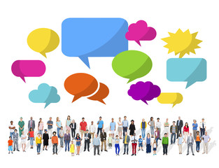 Wall Mural - Large Group of Multiethnic People with Speech Bubbles