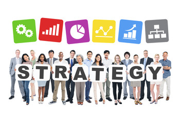 Sticker - Multiethnic Business People Holding The Word Strategy