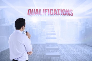 Poster - Qualifications against city scene in a room