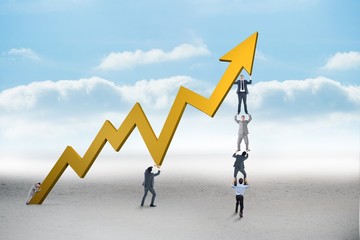 Poster - Composite image of business team holding up arrow