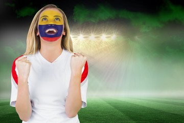 Wall Mural - Excited colombia fan in face paint cheering