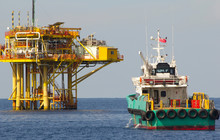 Oil Platform With Standby Boat
