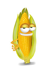 Wall Mural - Cool, funny corn cartoon character with a big smile.