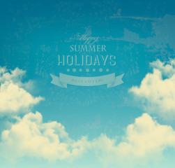 Fototapete - Retro sky with clouds background. Vector.