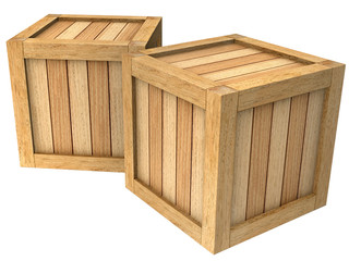 3d image two wooden boxes