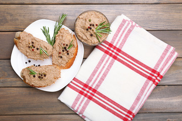 Canvas Print - Fresh pate with bread on wooden table