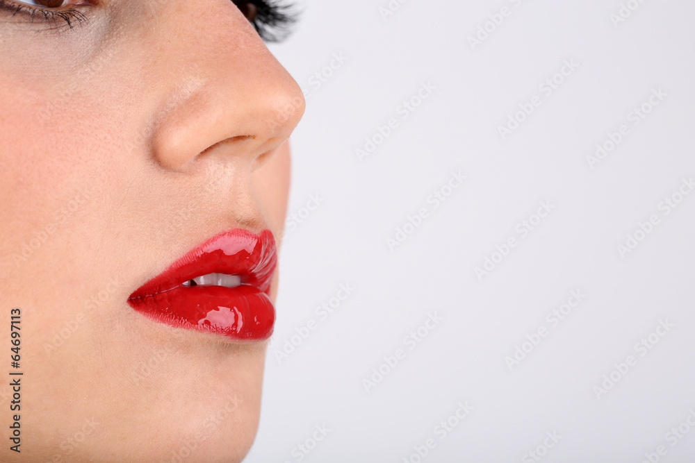 Sexy red lips closeup