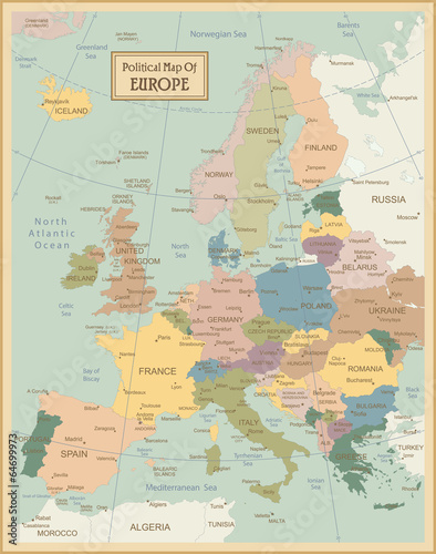 Europa-highly detailed map.Layers used. Tableau sur Toile
