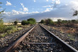 Old railway through African landscape in interesting light