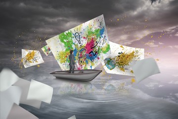 Poster - Composite image of thinking businessman in a sailboat