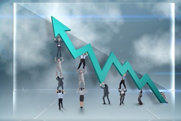 Poster - Composite image of business team holding up arrow