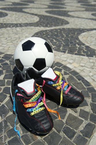 Fototapeta dla dzieci Good Luck Soccer Football Boots Brazilian Wish Ribbons Grass