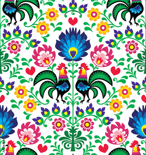 Naklejka - mata magnetyczna na lodówkę Seamless traditional floral Polish pattern - Wzory Łowickie