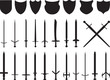 Swords and shields set illustrated on white