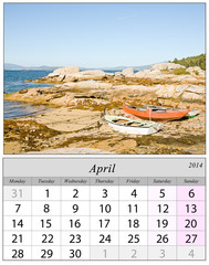 Sticker - Calendar April 2014. Boats in Galicia, Spain.