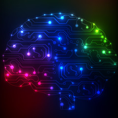 Poster - Circuit board computer style brain vector technology background