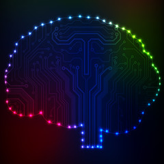 Poster - Circuit board computer style brain vector technology background