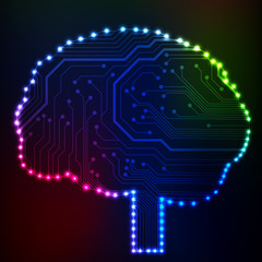 Poster - Circuit board computer style brain vector technology background
