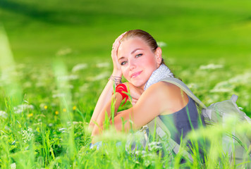 Sticker - Cute female on floral field