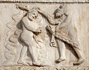 Wall Mural - Verona - Baptism of Jesus relief - Basilica San Zeno.