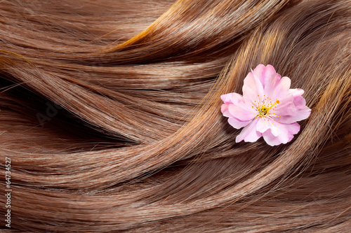 Belle saine texture de cheveux brillants avec une fleur Tableau sur Toile