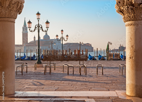 Fototapeta na wymiar Venice - column of Doge palace and San Giorgio Maggiore church