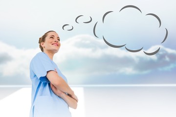Poster - Composite image of pretty surgeon with speech bubble