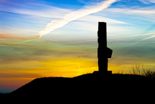 Westerplatte Monument Silhouetted Against The Sunset In Gdansk