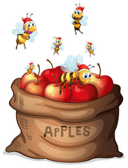 Canvas Print - A sack of apple with bees