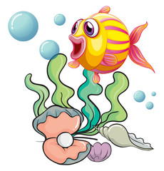 Poster - A colourful fish under the sea with shells