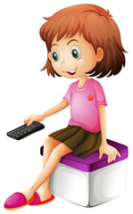 Sticker - A girl holding a remote control