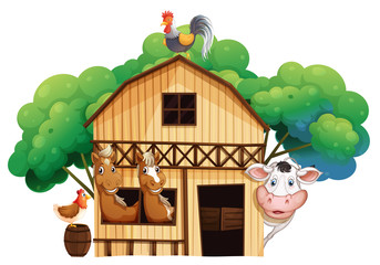 Poster - A farmhouse with animals