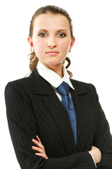 Portrait of a happy young business woman standing