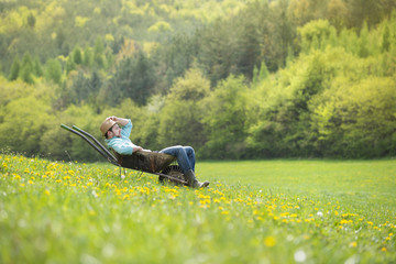 Wall Mural - Farmer with wheelbarrow