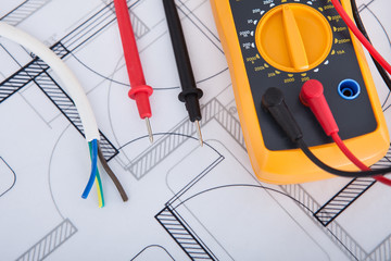 Multimeter With Wires On Blueprint