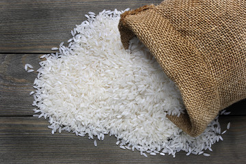 Raw rice in canvas sack