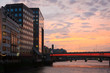 River Thames and Southbank at sunset, London.