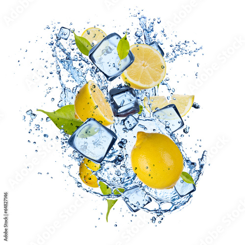 Naklejka dekoracyjna Ice lemons on white background