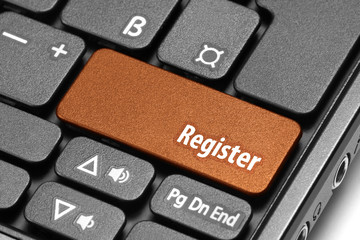 Register. Orange hot key on computer keyboard