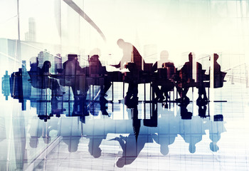 Wall Mural - Abstract Image of Business People's Silhouettes in a Meeting