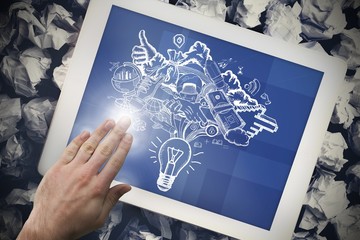 Poster - Composite image of hand touching tablet