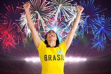Aufkleber - Excited football fan in brasil tshirt
