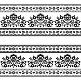Seamless Polish black folk pattern with flowers on white