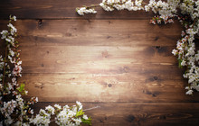 Flowers On Wood Texture Background With Copyspace