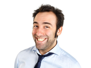 Portrait of happy young businessman on white background