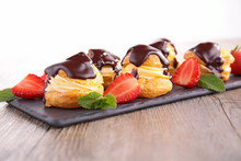 Pastry Filling With Cream And Chocolate Sauce