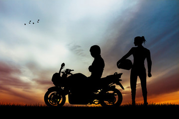 Wall Mural - pair of motorcyclists