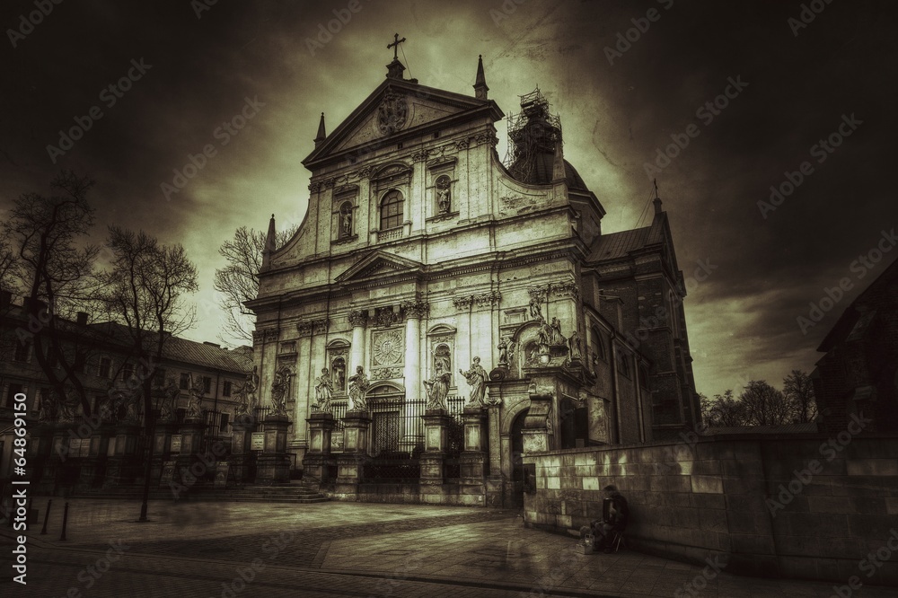 Kościół Świętych Piotra i Pawła w Krakowie styl retro. - obrazy, fototapety, plakaty 