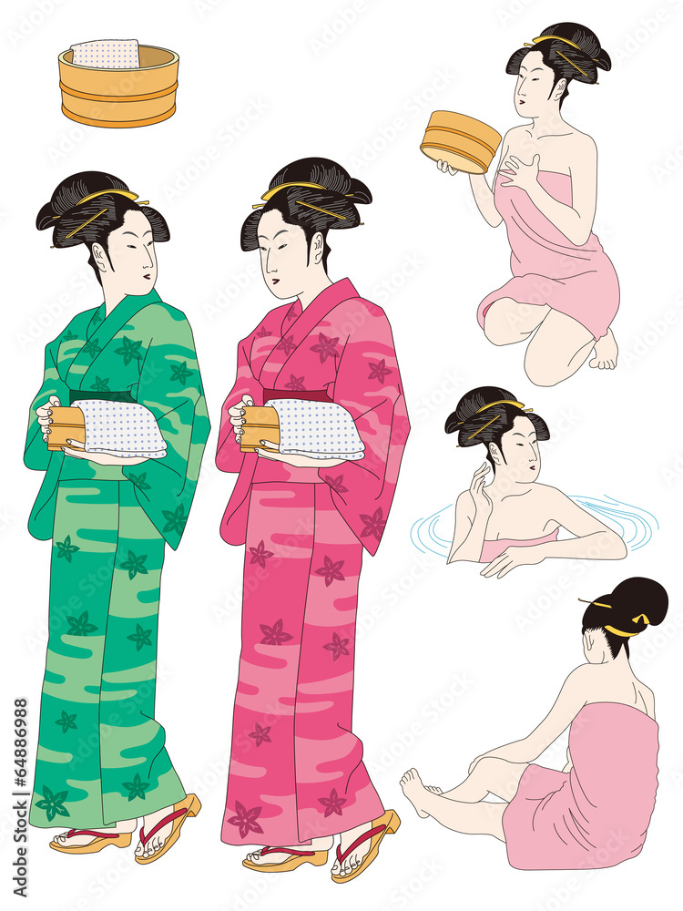 温泉_女性（浮世絵風）_01 Stock Illustration | Adobe Stock
