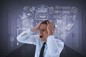 Poster - Composite image of stressed businessman with hands on head